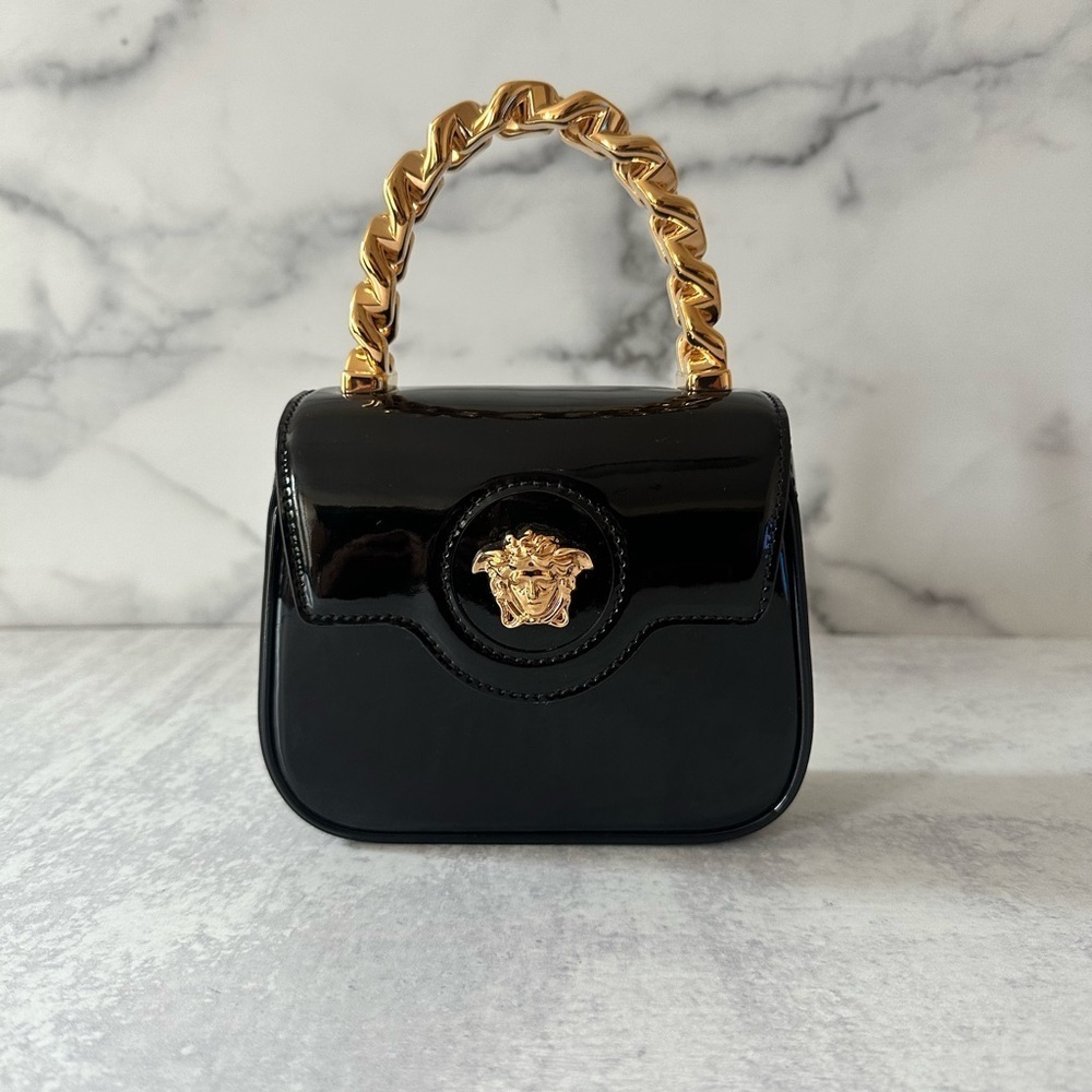Versace Mini Bag in Black with Gold Chain Handle